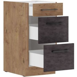 Meuble casserolier ROCK - 3 tiroirs - Chene Lancelot et gris matera -