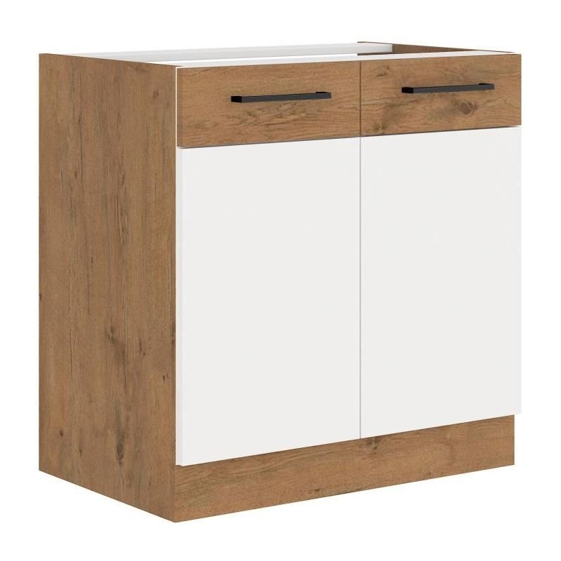 ROCK - Meuble bas - Mélaminé decor chene Lancelot et Blanc - 80 cm - ROCK - Meuble bas - Mélaminé decor chene Lancelot et Blanc - 80 cm -