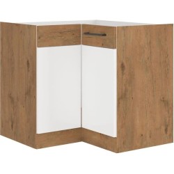 ROCK - Meuble bas d'angle - Mélaminé chene Lancelot et Blanc brillan
