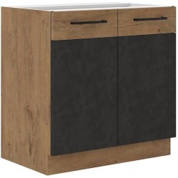 Meuble sous évier ROCK - Mélaminé décor chene lancelot et gris mat