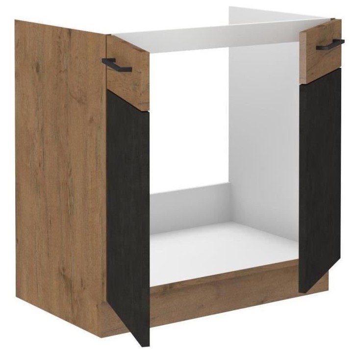 Meuble sous évier ROCK - Mélaminé décor chene lancelot et gris matera - 1 porte - L80 x H82 cm Meuble sous évier ROCK - Mélaminé décor chene lancelot et gris matera - 1 porte - L80 x H82 cm