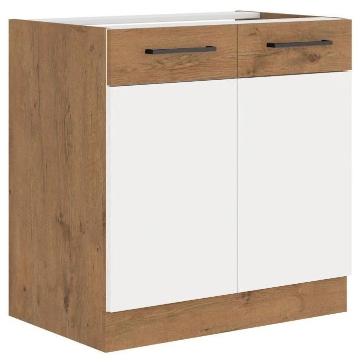 Rock - Meuble sous évier - Mélaminé chene Lancelot et Blanc brillant - 80 cm - 2 portes battantes - Plan de travail non inclu Rock - Meuble sous évier - Mélaminé chene Lancelot et Blanc brillant - 80 cm - 2 portes battantes - Plan de travail non inclu