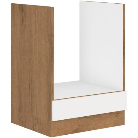 ROCK - Meuble bas four - Mélaminé chene Lancelot et Blanc brillant -