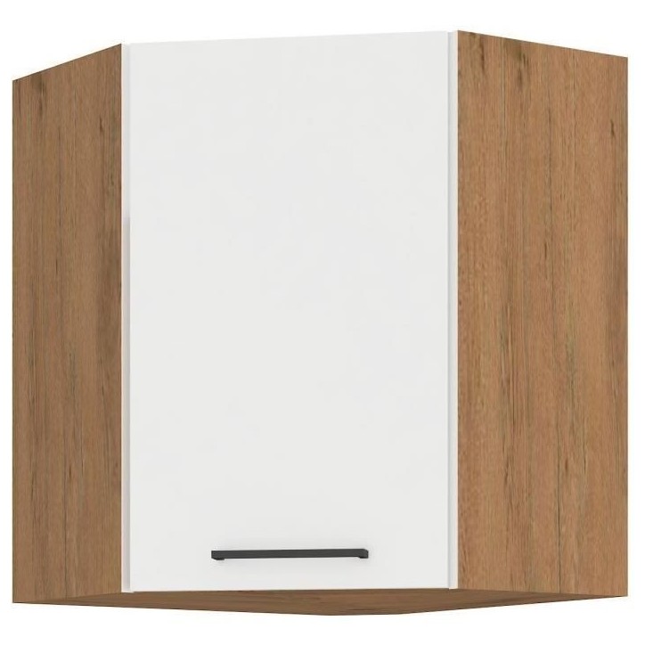 ROCK - Meuble haut d'angle - Mélaminé chene Lancelot et Blanc brillant - 58 x 58 cm
