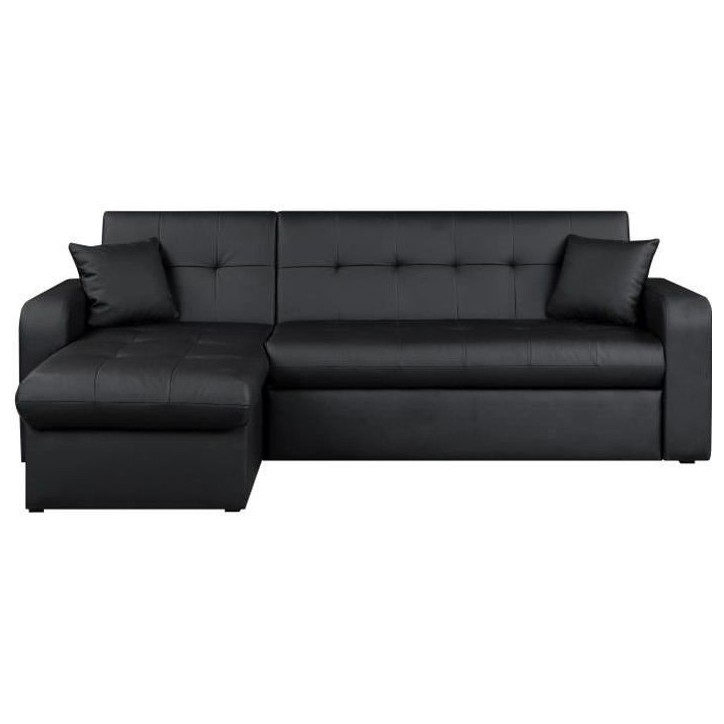 Canapé d'angle réversible convertible 3 places - Simili noir - Contemporain - L 235 x P 85 - 153 cm - ROMAN Canapé d'angle réversible convertible 3 places - Simili noir - Contemporain - L 235 x P 85 - 153 cm - ROMAN