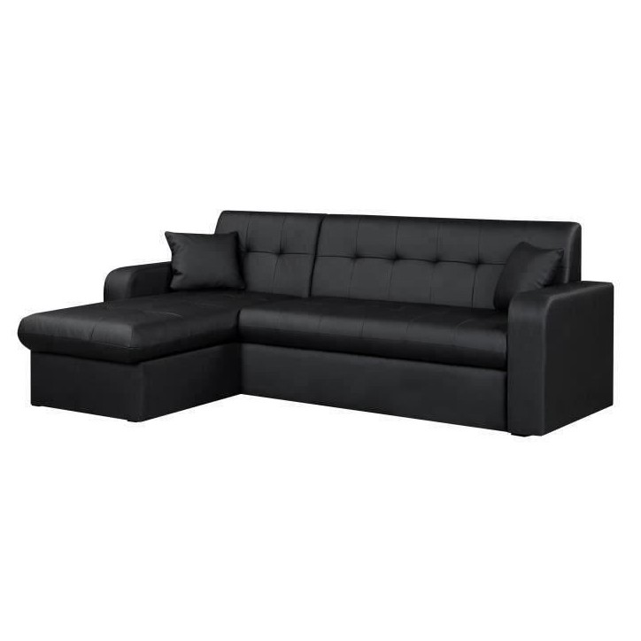 Canapé d'angle réversible convertible 3 places - Simili noir - Contemporain - L 235 x P 85 - 153 cm - ROMAN Canapé d'angle réversible convertible 3 places - Simili noir - Contemporain - L 235 x P 85 - 153 cm - ROMAN