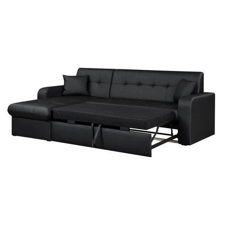 Canapé d'angle réversible convertible 3 places - Simili noir - Contemporain - L 235 x P 85 - 153 cm - ROMAN Canapé d'angle réversible convertible 3 places - Simili noir - Contemporain - L 235 x P 85 - 153 cm - ROMAN