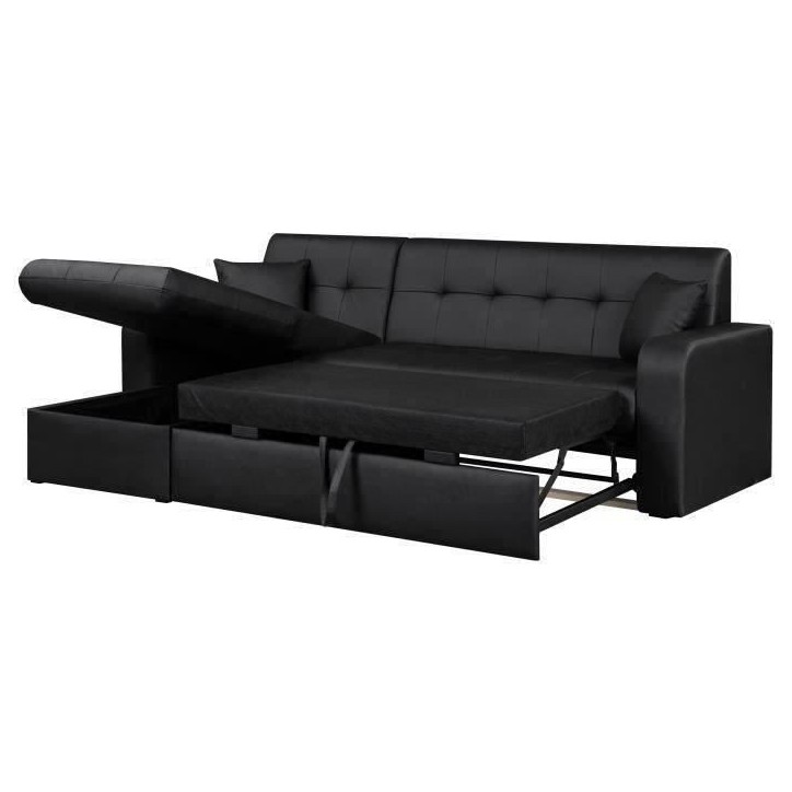 Canapé d'angle réversible convertible 3 places - Simili noir - Contemporain - L 235 x P 85 - 153 cm - ROMAN Canapé d'angle réversible convertible 3 places - Simili noir - Contemporain - L 235 x P 85 - 153 cm - ROMAN