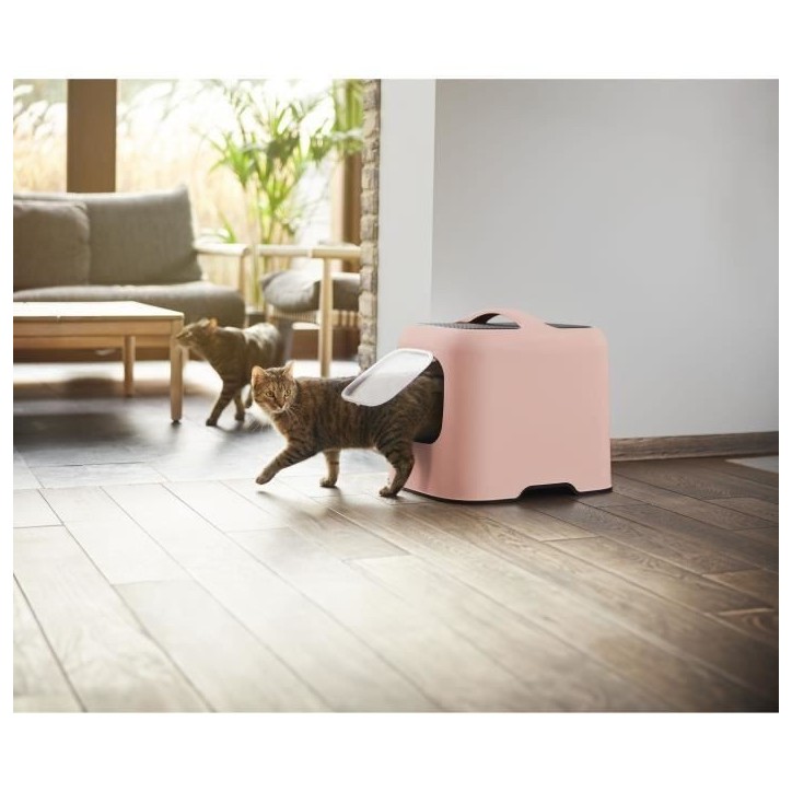ROTHO Maison toilette pour chat - 51 x 39 x 40 cm - Bac a litiere - Rose