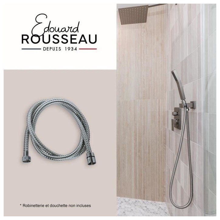 Flexible de douche - ROUSSEAU - Écrous métal - Sertis de sécurité - Longueur 2 m - Inox chromé simple agrafage Flexible de douche - ROUSSEAU - Écrous métal - Sertis de sécurité - Longueur 2 m - Inox chromé simple agrafage