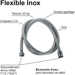 Flexible de douche - ROUSSEAU - Écrous métal - Sertis de sécurité