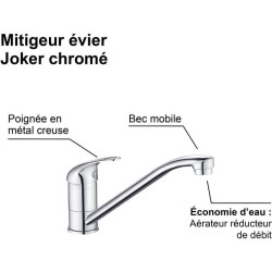 Mitigeur d'évier de cuisine - Chromé - Réduction du débit - Bec mo