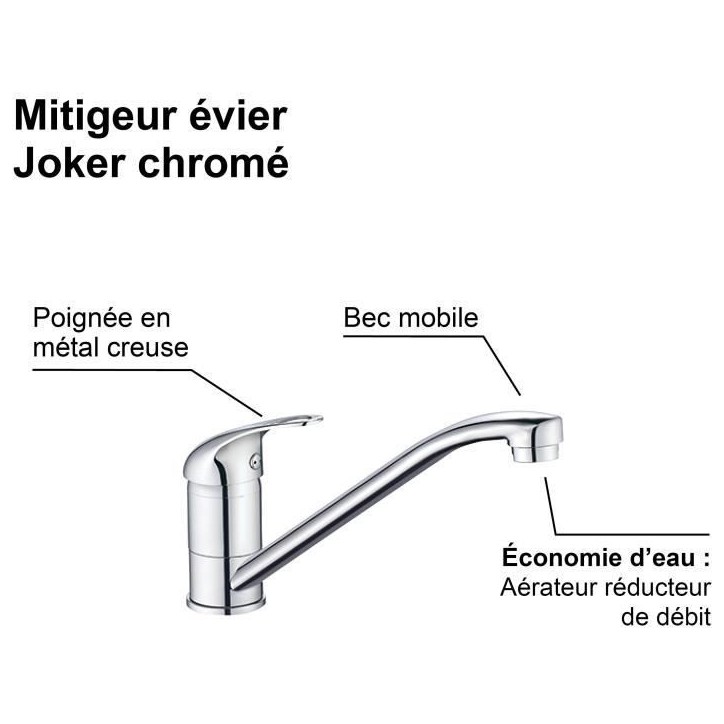 Mitigeur d'évier de cuisine - Chromé - Réduction du débit - Bec mobile - JOCKER - EDOUARD ROUSSEAU Mitigeur d'évier de cuisine - Chromé - Réduction du débit - Bec mobile - JOCKER - EDOUARD ROUSSEAU