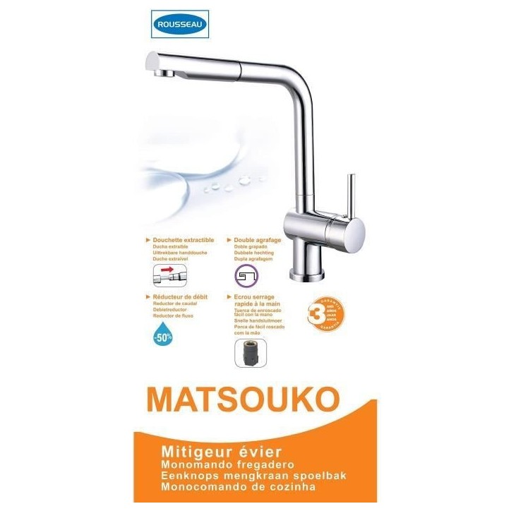 ROUSSEAU Robinet mitigeur de cuisine Matsouko - Avec douchette - Gris chromé ROUSSEAU Robinet mitigeur de cuisine Matsouko - Avec douchette - Gris chromé