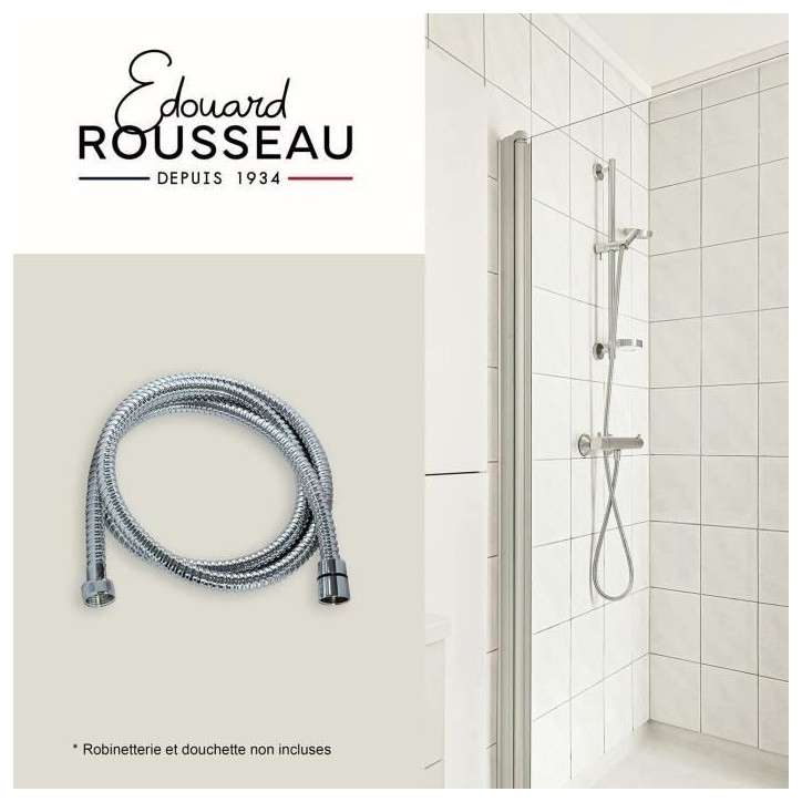 Flexible de douche - ROUSSEAU - Écrous métal anti-torsion - Pression 1 bar - Longueur 1m75 - Inox chromé double agrafage Flexible de douche - ROUSSEAU - Écrous métal anti-torsion - Pression 1 bar - Longueur 1m75 - Inox chromé double agrafage
