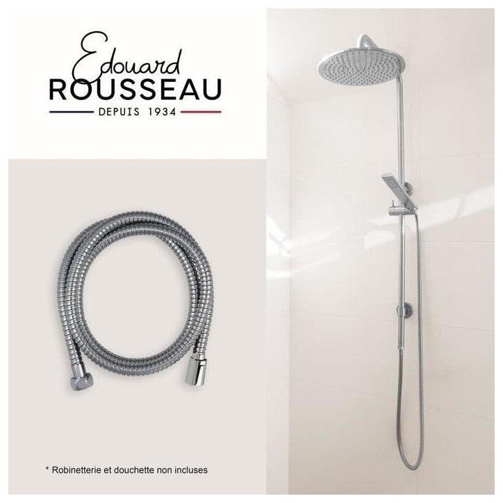 Flexible de douche - ROUSSEAU - Écrou métal anti-torsion - Sertis de sécurité - Longueur 1m75 - Inox chromé simple agrafage Flexible de douche - ROUSSEAU - Écrou métal anti-torsion - Sertis de sécurité - Longueur 1m75 - Inox chromé simple agrafage