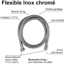 Flexible de douche - ROUSSEAU - Écrou métal anti-torsion - Sertis de
