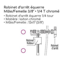 Robinet d'arret équerre - ROUSSEAU - 3/8 mâle/femelle - 1/4T - Laito