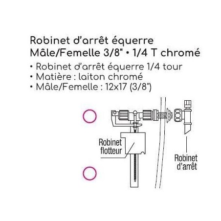 Robinet d'arret équerre - ROUSSEAU - 3/8 mâle/femelle - 1/4T - Laiton chromé