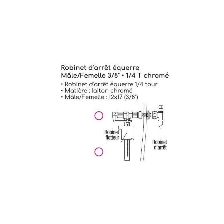 Robinet d'arret équerre - ROUSSEAU - 3/8 mâle/femelle - 1/4T - Laiton chromé Robinet d'arret équerre - ROUSSEAU - 3/8 mâle/femelle - 1/4T - Laiton chromé