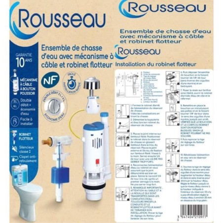 Kit mécanisme WC avec robinet flotteur latéral - ROUSSEAU - 3/6L - Certifié NF