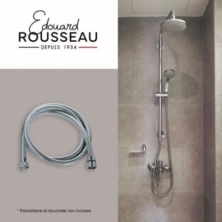 Flexible de douche - ROUSSEAU - Raccord universel - Format compact - Écrous métal - Longueur 1m50 - Inox chromé simple agrafa