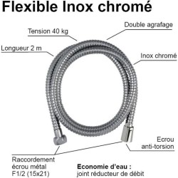 Flexible de douche - ROUSSEAU - Écrous métal anti-torsion - Réducti
