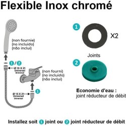 Flexible de douche - ROUSSEAU - Écrous métal anti-torsion - Réducti