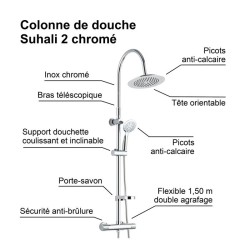 Edouard Rousseau - Colonne de douche avec robinetterie SUHALI 2 - Chro