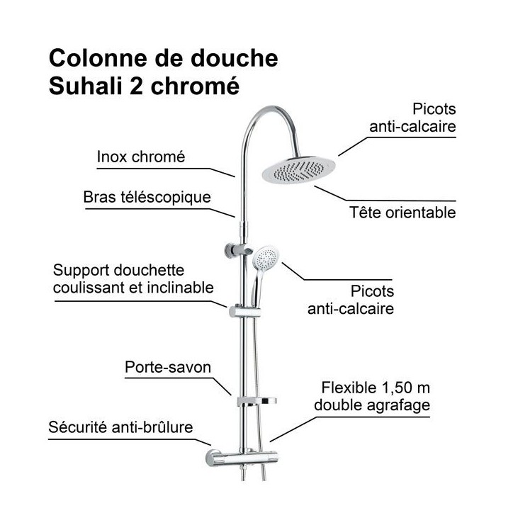 Edouard Rousseau - Colonne de douche avec robinetterie SUHALI 2 - Chromé