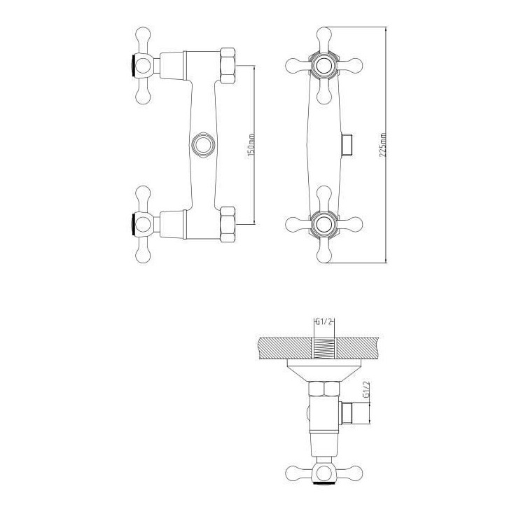 Robinet mélangeur mécanique douche Beverley - ROUSSEAU - Style rétro - Tete céramique - Laiton - Chromé Robinet mélangeur mécanique douche Beverley - ROUSSEAU - Style rétro - Tete céramique - Laiton - Chromé