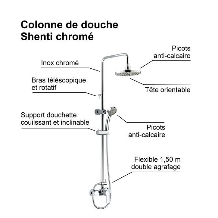 Edouard Rousseau - Colonne de douche avec robinetterie SHENTI - Chromé Edouard Rousseau - Colonne de douche avec robinetterie SHENTI - Chromé