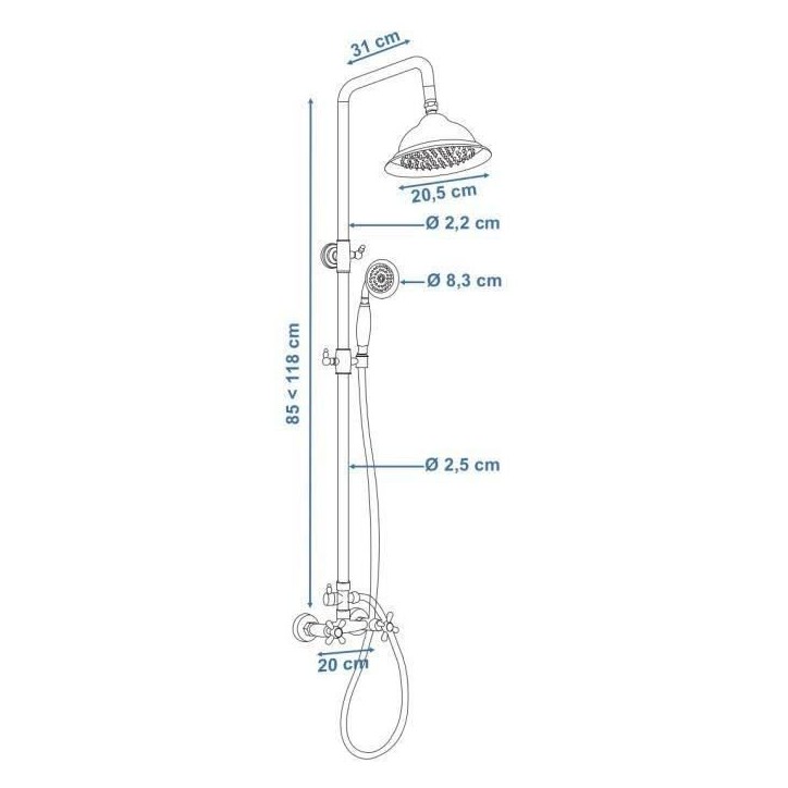 ROUSSEAU Colonne de douche avec robinet mélangeur Retro - Chrome ROUSSEAU Colonne de douche avec robinet mélangeur Retro - Chrome