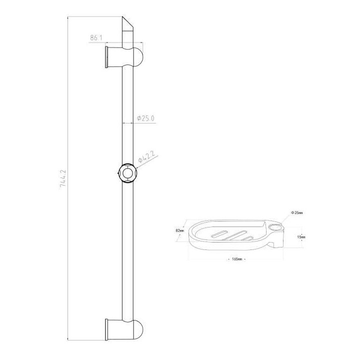 Barre de douche ROUSSEAU sans robinet - Chromé - Diametre 25mm - Garantie 5 ans Barre de douche ROUSSEAU sans robinet - Chromé - Diametre 25mm - Garantie 5 ans