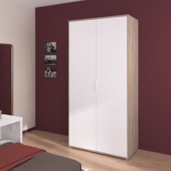 Armoire de chambre - Décor Blanc et chene - 2 portes battantes - L100