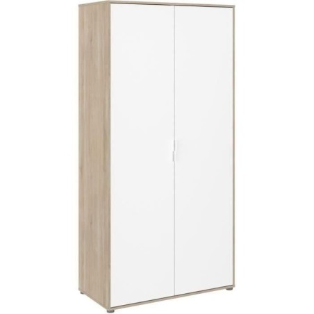 Armoire de chambre - Décor Blanc et chene - 2 portes battantes - L100 x P50,2 x H204,3 cm - AALBORG PARISOT