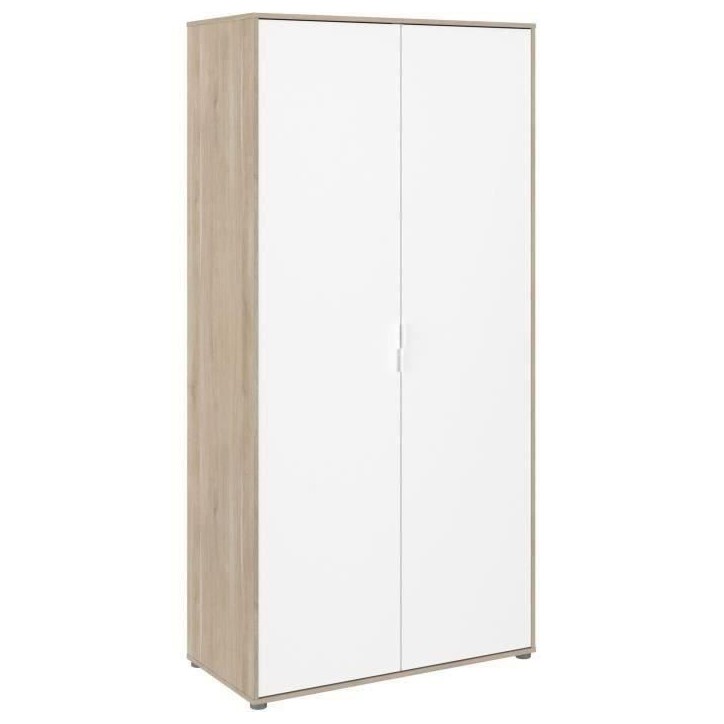 Armoire de chambre - Décor Blanc et chene - 2 portes battantes - L100 x P50,2 x H204,3 cm - AALBORG PARISOT Armoire de chambre - Décor Blanc et chene - 2 portes battantes - L100 x P50,2 x H204,3 cm - AALBORG PARISOT