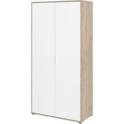 Armoire de chambre - Décor Blanc et chene - 2 portes battantes - L100