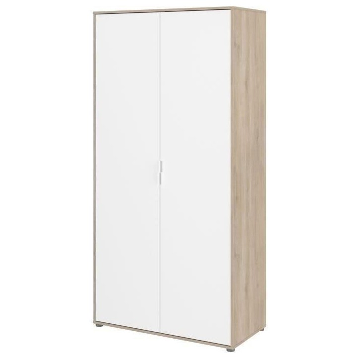 Armoire de chambre - Décor Blanc et chene - 2 portes battantes - L100 x P50,2 x H204,3 cm - AALBORG PARISOT Armoire de chambre - Décor Blanc et chene - 2 portes battantes - L100 x P50,2 x H204,3 cm - AALBORG PARISOT