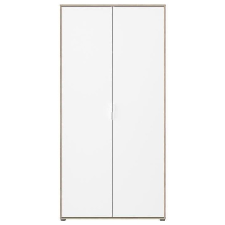 Armoire de chambre - Décor Blanc et chene - 2 portes battantes - L100 x P50,2 x H204,3 cm - AALBORG PARISOT Armoire de chambre - Décor Blanc et chene - 2 portes battantes - L100 x P50,2 x H204,3 cm - AALBORG PARISOT