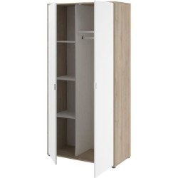 Armoire de chambre - Décor Blanc et chene - 2 portes battantes - L100