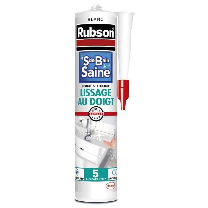 Mastic sanitaires - RUBSON - 1469154 - Salle de bain saine - Lissage au doigt - Blanc - 280ml