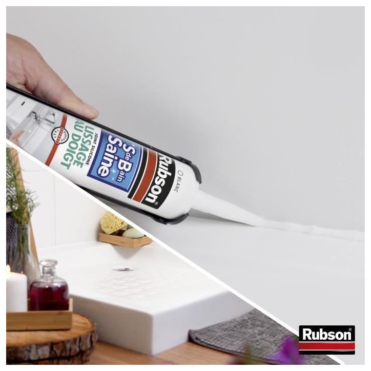Mastic sanitaires - RUBSON - 1469154 - Salle de bain saine - Lissage au doigt - Blanc - 280ml
