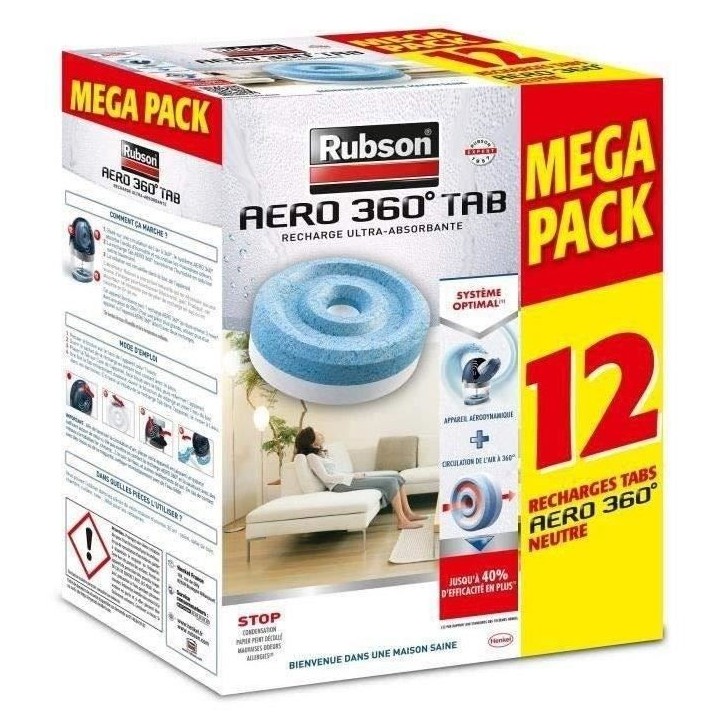 Recharge Aero 360 Neutre pour absorbeur d'humidité RUBSON - Lot de 12 recharges Recharge Aero 360 Neutre pour absorbeur d'humidité RUBSON - Lot de 12 recharges