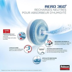 Recharge Aero 360 Neutre pour absorbeur d'humidité RUBSON - Lot de 12