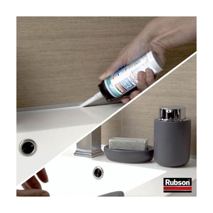 Silicone carrelage RUBSON transparent, 200 ml Mastic sans pistolet sdbs transpar Silicone carrelage RUBSON transparent, 200 ml Mastic sans pistolet sdbs transpar