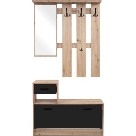 Vestiaire 3 crochets - RUDOLF - Chene artisan / Noir - Style industrie