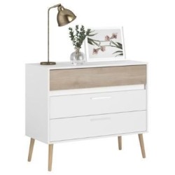Commode - AALBORG - 3 tiroirs - Blanc - Style scandinave - 90,8 x 40 x