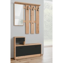 Vestiaire 3 crochets - RUDOLF - Chene artisan / Noir - Style industrie