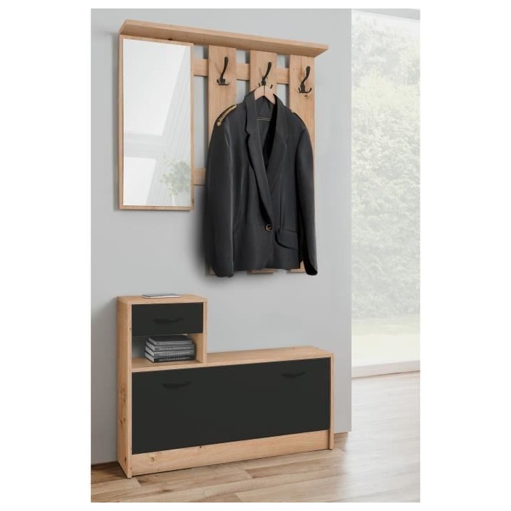 Vestiaire 3 crochets - RUDOLF - Chene artisan / Noir - Style industriel - 100 x 25 x 180 cm Vestiaire 3 crochets - RUDOLF - Chene artisan / Noir - Style industriel - 100 x 25 x 180 cm